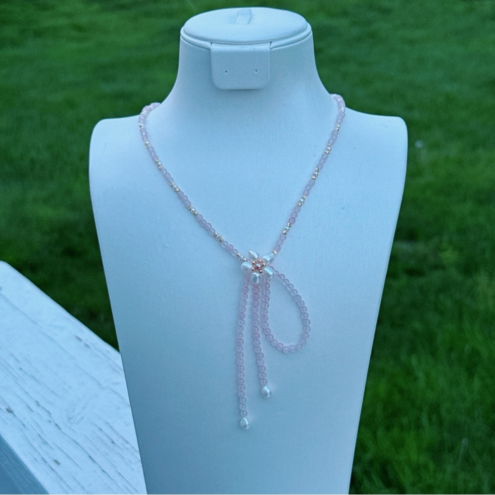 AM70 Handmade Freshwater Pearl Rose Quartz Necklace
